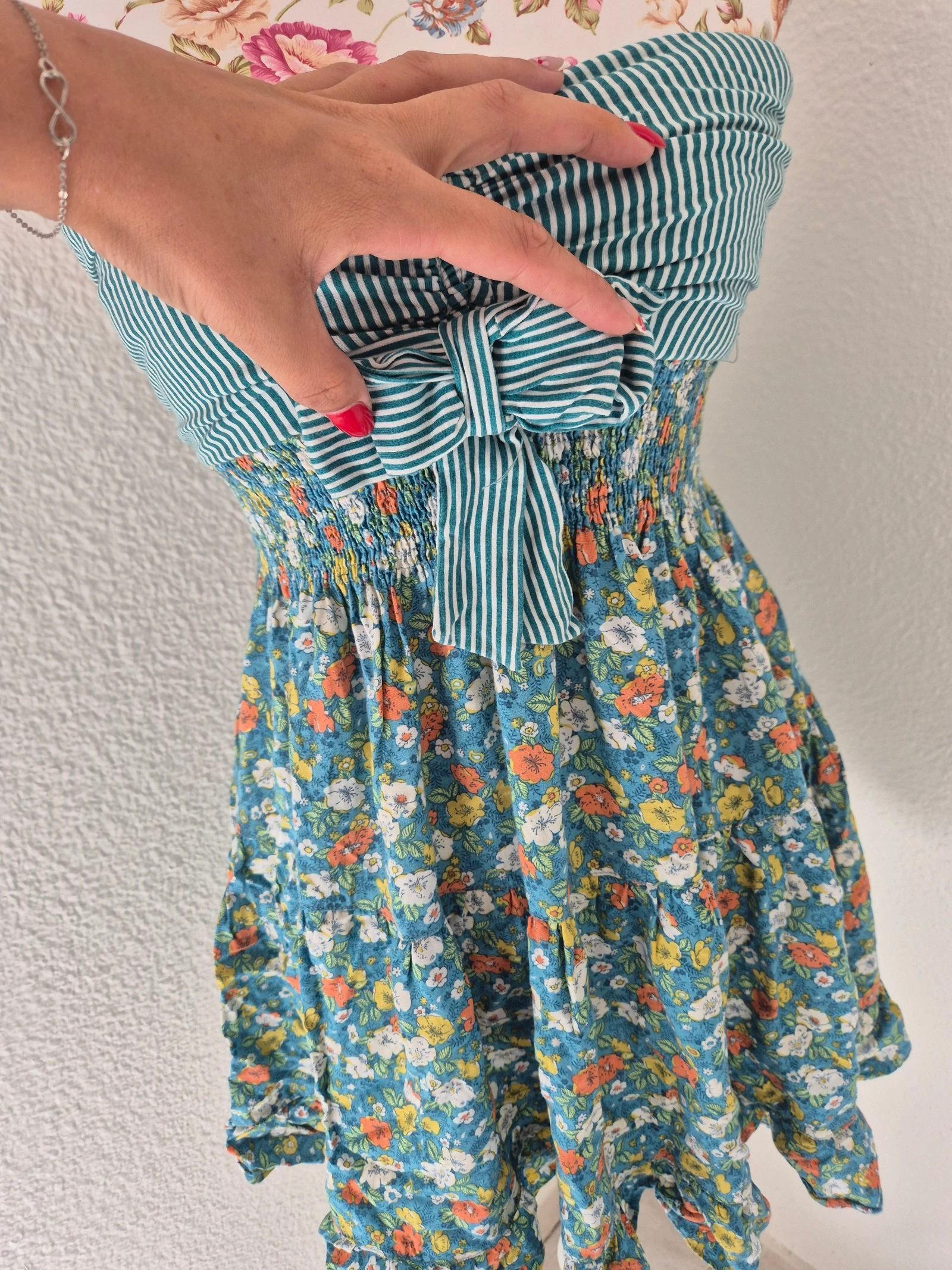 Vestido bustier Zara Trafaluc P 36 floral azul verde com babado boêmio verão viscose – photo 2